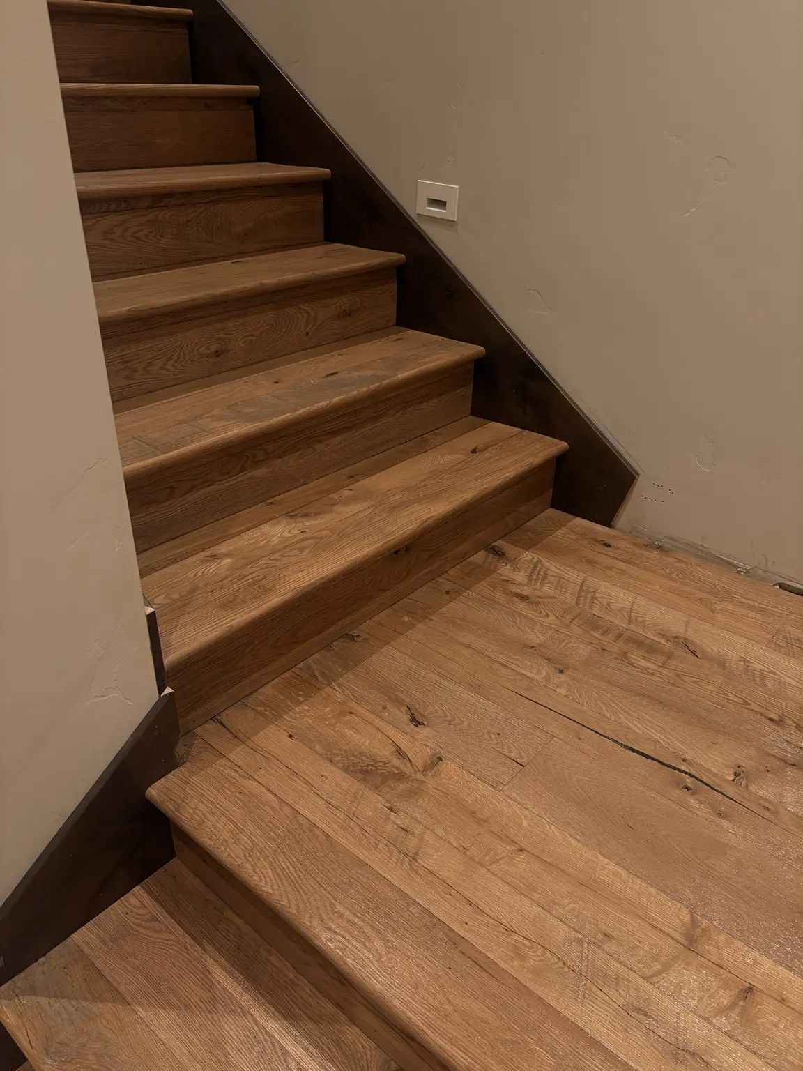 Custom hardwood stair treads and landing
